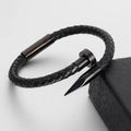 Europe Fashion Men's Stainless Steel Wrap Bracelets Genuine Leather with Handmade Braided Rope and Nail Design for Gift