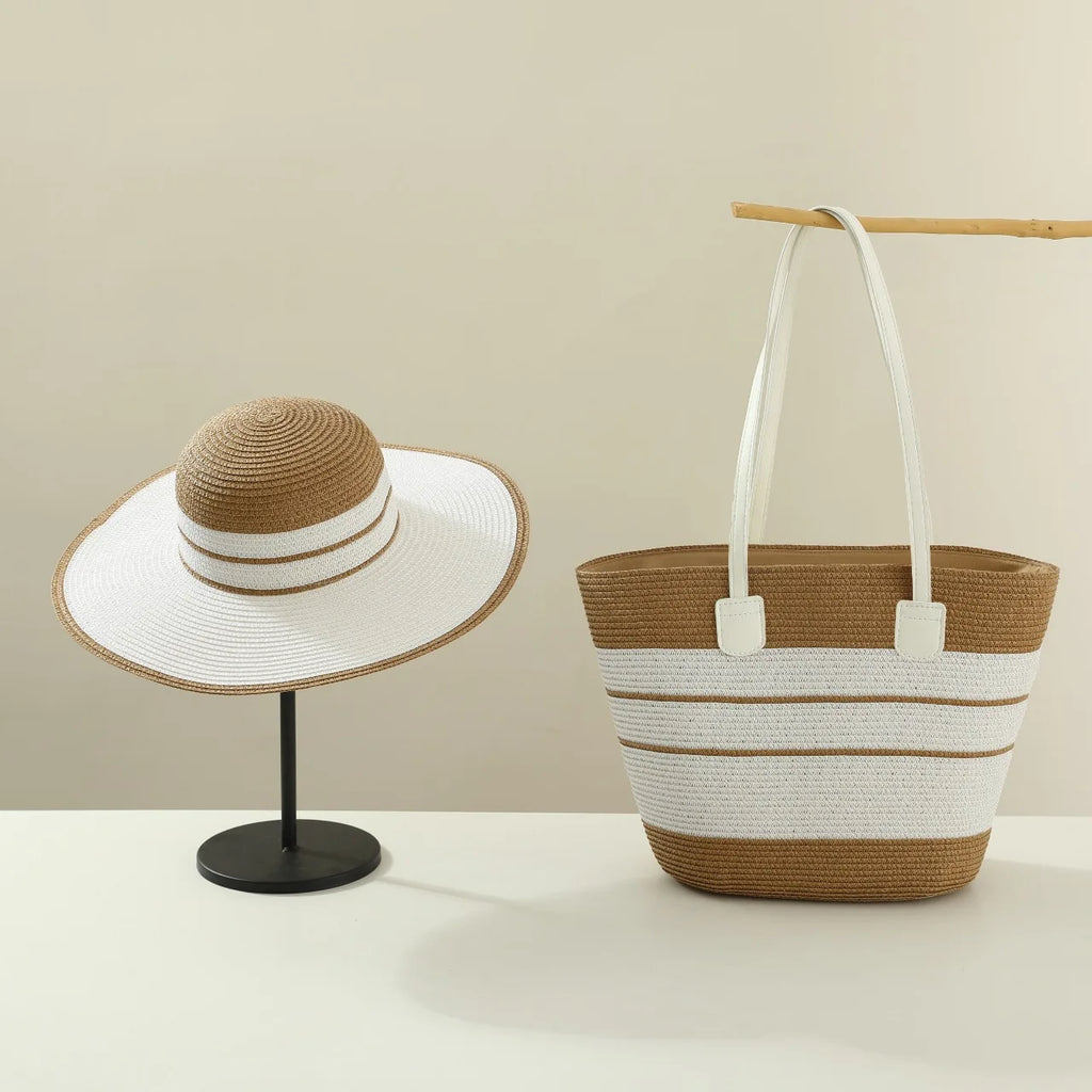 Rainbow Panama Straw Hat Bag Set Sun Protection Outdoor Travel Beach Image Style Casual Daily Use Gorras Para Mujer