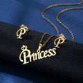 Stainless Steel Letter Jewelry Set 18K Gold Plated Prince Letter Pendant Necklace Crown Luxury Jewelry Set