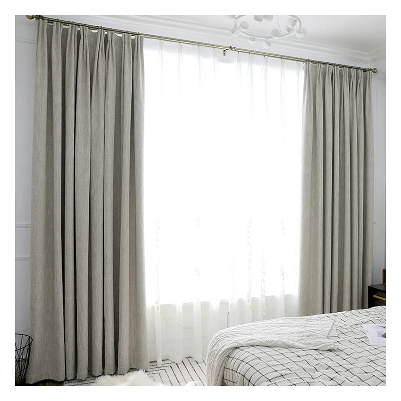 Innermor Ready Made Luxury Simple Style Solid Blackout Striped Grommet Curtains Built-In Installation for Living Room Bedroom