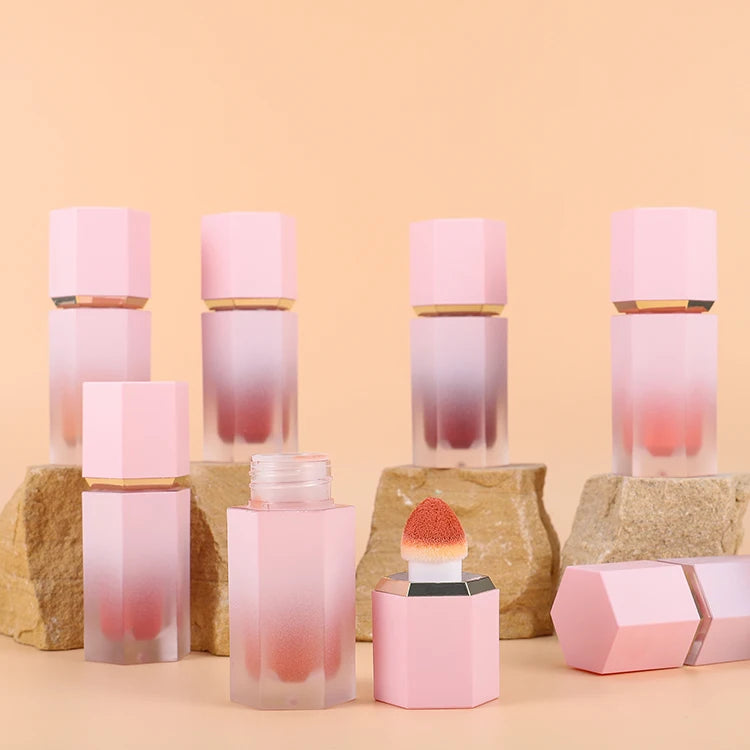 Wholesales Private Label Pink Package Bloom Liquid Blush Cushion With Brush Easy to Blend