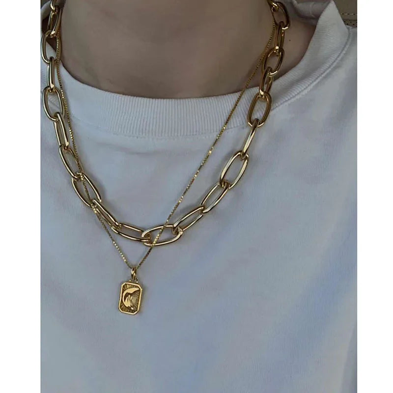 Jewelry Wholesale 18K Gold Plated Chunky Link Chain Necklace Stainless Steel Jewelry for Women