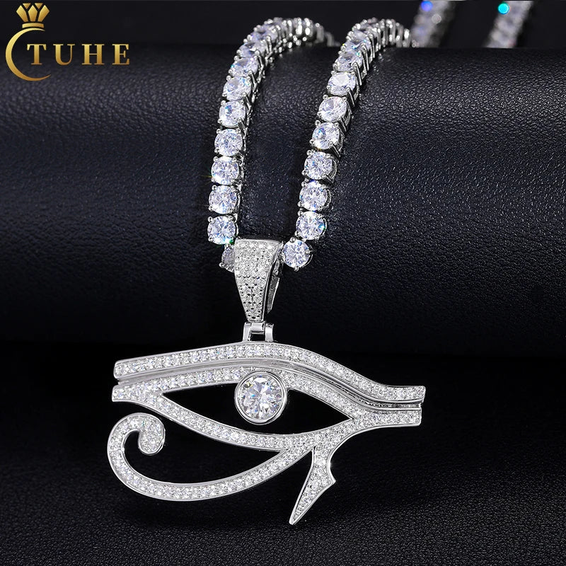 Bijoux New Fashion Hip Hop White Gold Plated 925 Sterling Silver VVS Moissanite Diamond Iced Out Hollow Evil Eye Pendant