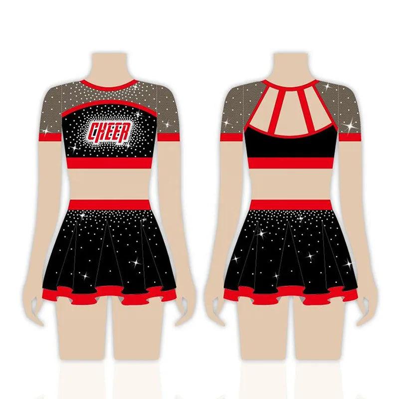 Custom Team Logo Short Sleeve Double Layer Flare Skirt Cheerleader Uniform for Youth&Adults Allstar Cheerleading