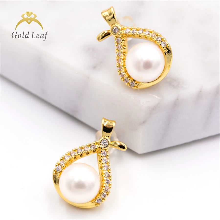 Goldleaf Jewelry Classic Design 14K Gold Round Superior Quality Big White Freshwater Pearl Certified Earrings