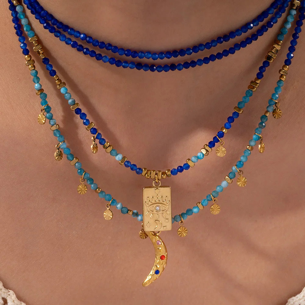Hot Sales Small Charm Blue Beads Evil Eye Enamel Sea Conch Rondelle Bead Pendent Necklace for Women