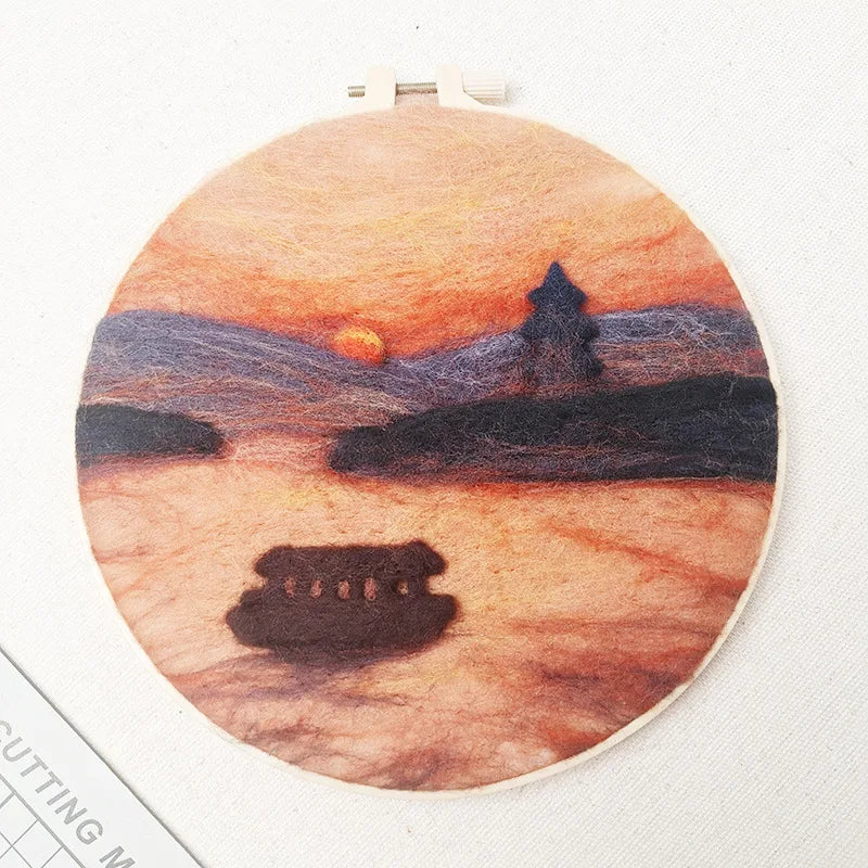 CHENISTORY DIY Wool Felting Painting With Embroidery Frame Handmade Needle Wool Painting Picture for Home Decors Crafts Gift