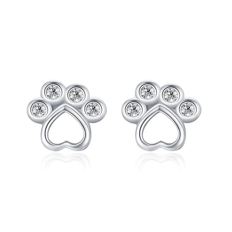 925 Sterling Silver Cute Animal Dog Cat Footprints Paw Stud Earrings for Women