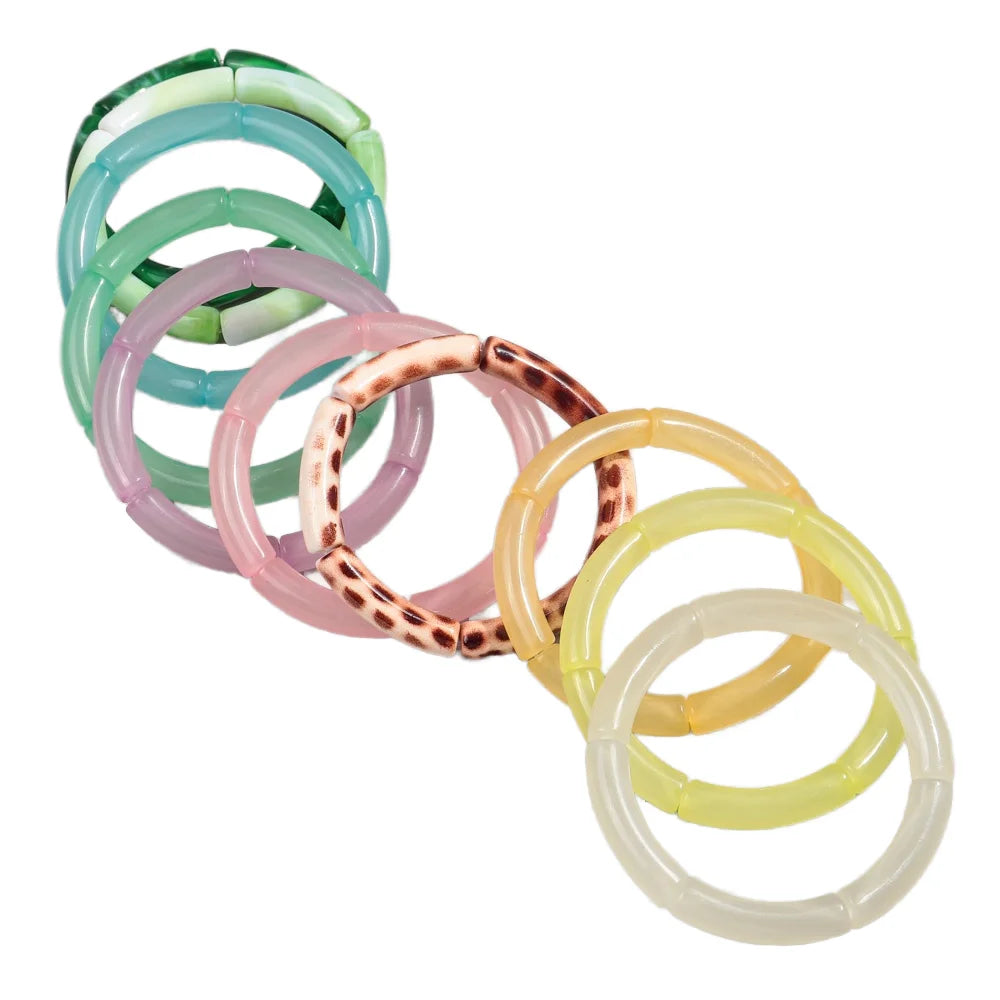 Wholesale Latest Luminous Bangles 3pcs/ Set 8mm Leopard Print Marble Turquoise Color Folding Acrylic Tube Bracelets for Women
