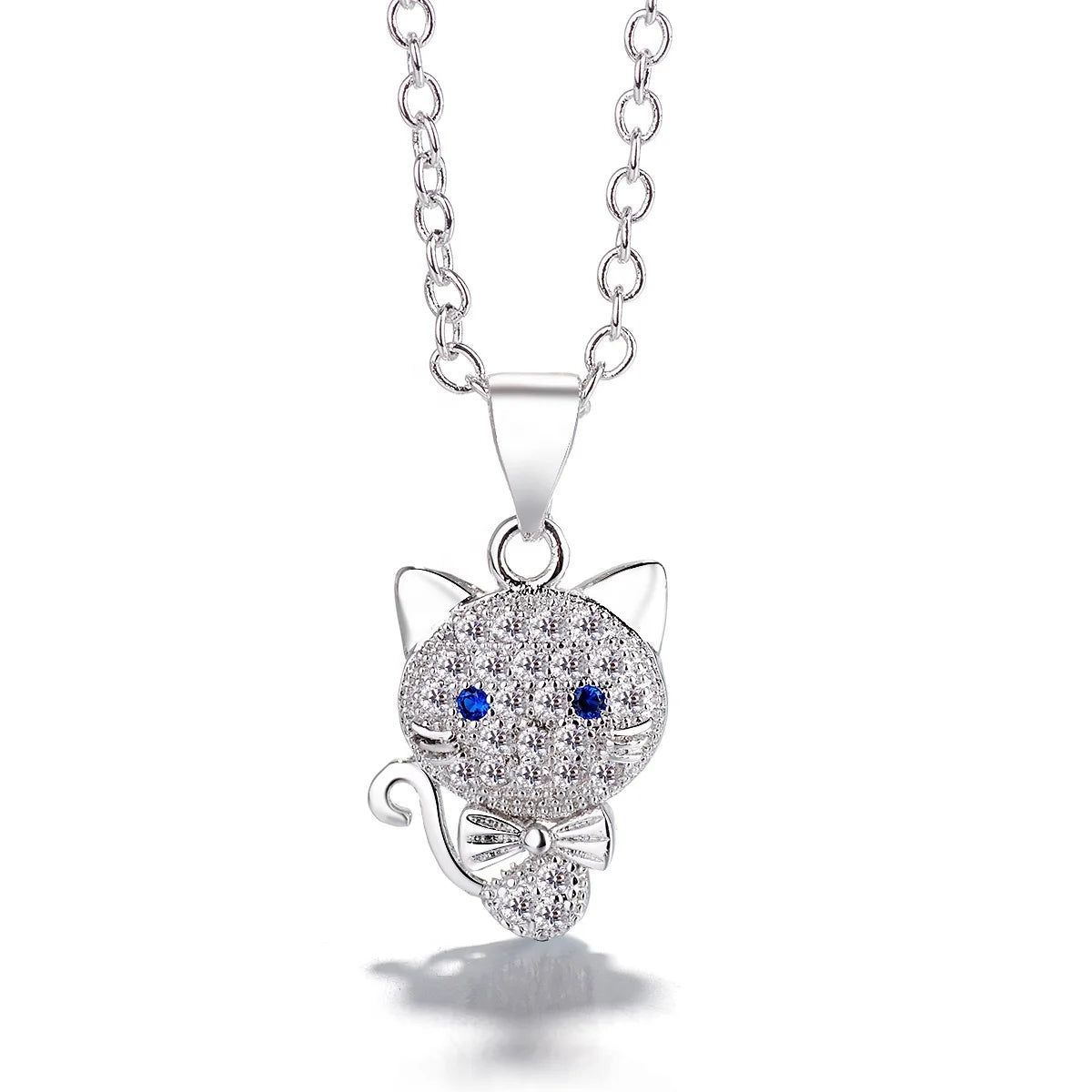 925 Sterling Silver Lucky Cat Cute Mini Dog Animal Pendant Necklace