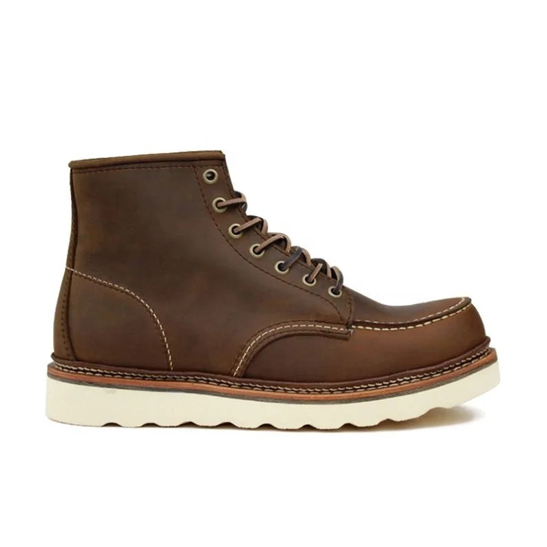 Goodyear Unisex Genuine Leather Western Style Work Boots Men's Height Increasing Winter Shoes Lace-Up Closure Breathable Spring