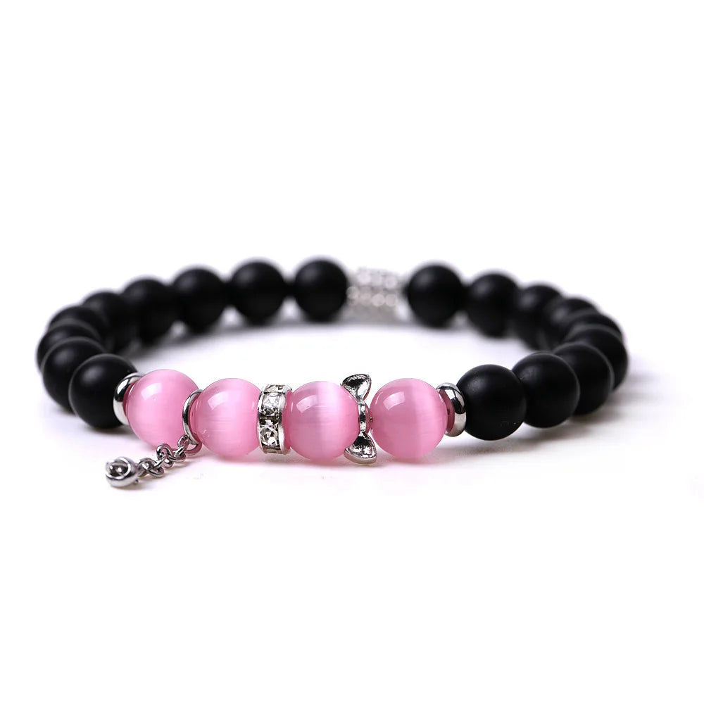 Internet Celebrity New DIY Beaded Bracelets Cute Pink Black Glitter Cat Eye Green Zebra Pattern Lucky Animal Shaped Bangles
