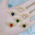 CZ8716 Gold Plated Colorful Zircon CZ Micro Pave Heart Angel Wing Charms Connector for Bracelet Jewelry Making
