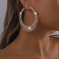 New Women's European and American Shiny Fashion Rhinestone Crystal Tassel Round Hoop Fringed Earrings