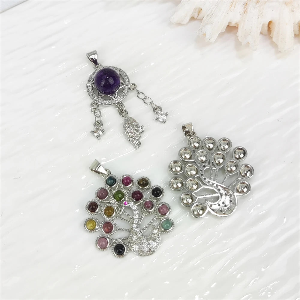 Reiki Healing Gemstone Jewelry Blue Moonstone Tourmaline Tree of Life Pendant Amethyst Dream Catcher Necklace Pendants for Gift