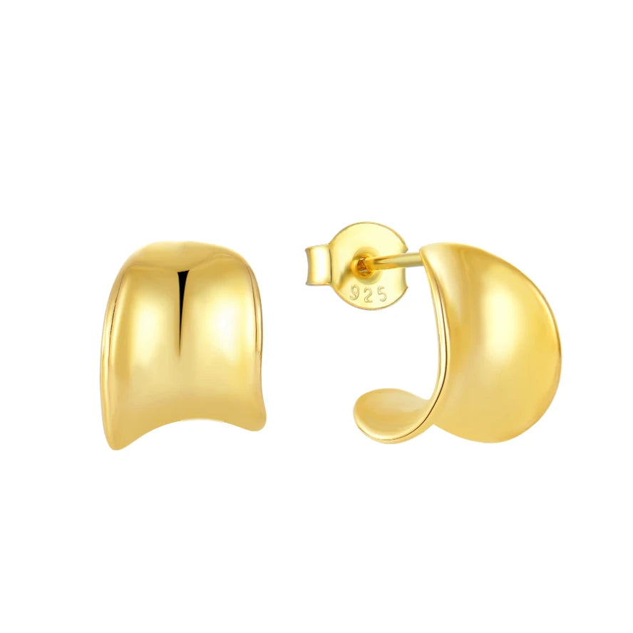 YILUN 925 Sterling Silver Curved Stud Earrings Gold Plated Minimalist Jewelry Summer Design Earrings for Women