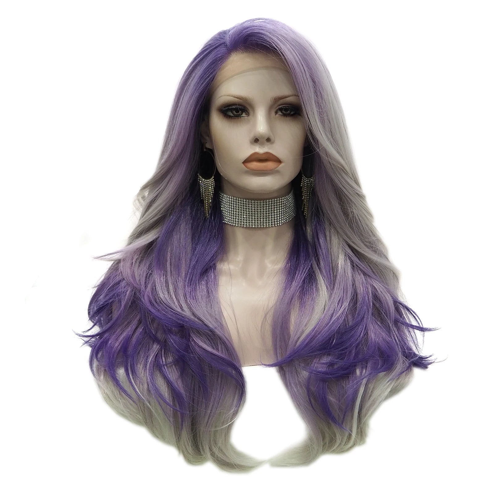 Celebrity Wig  New Designed Ombre Purple Gray Color Daily Life Wearing Futura Henlon Fiber Synthetic Lace Front Wigs