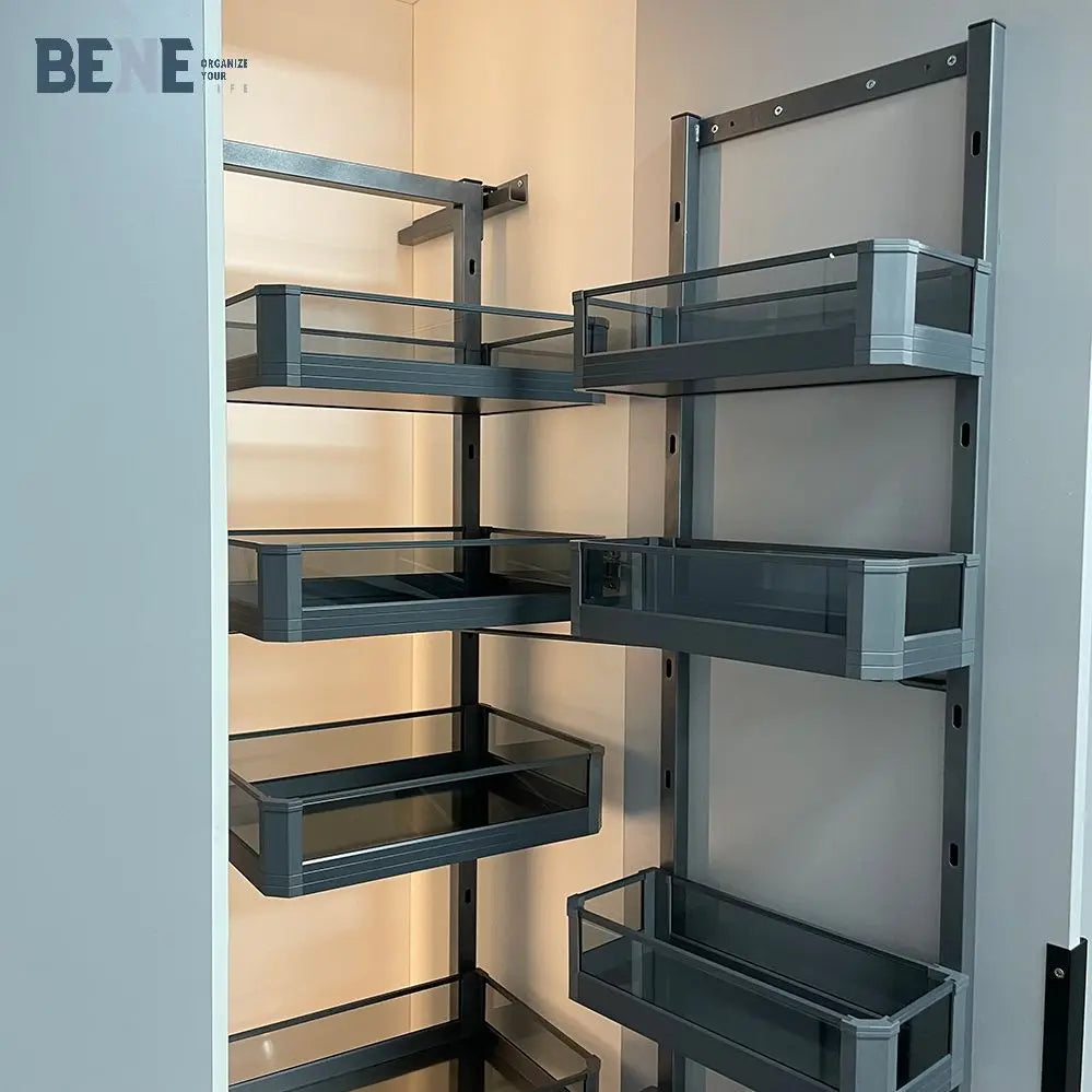 Modern Design Tall in Cabinets Pantry Unit Organizer Kitchen Storage Basket Rack with Food Pantry Organizer Grey Soft Function