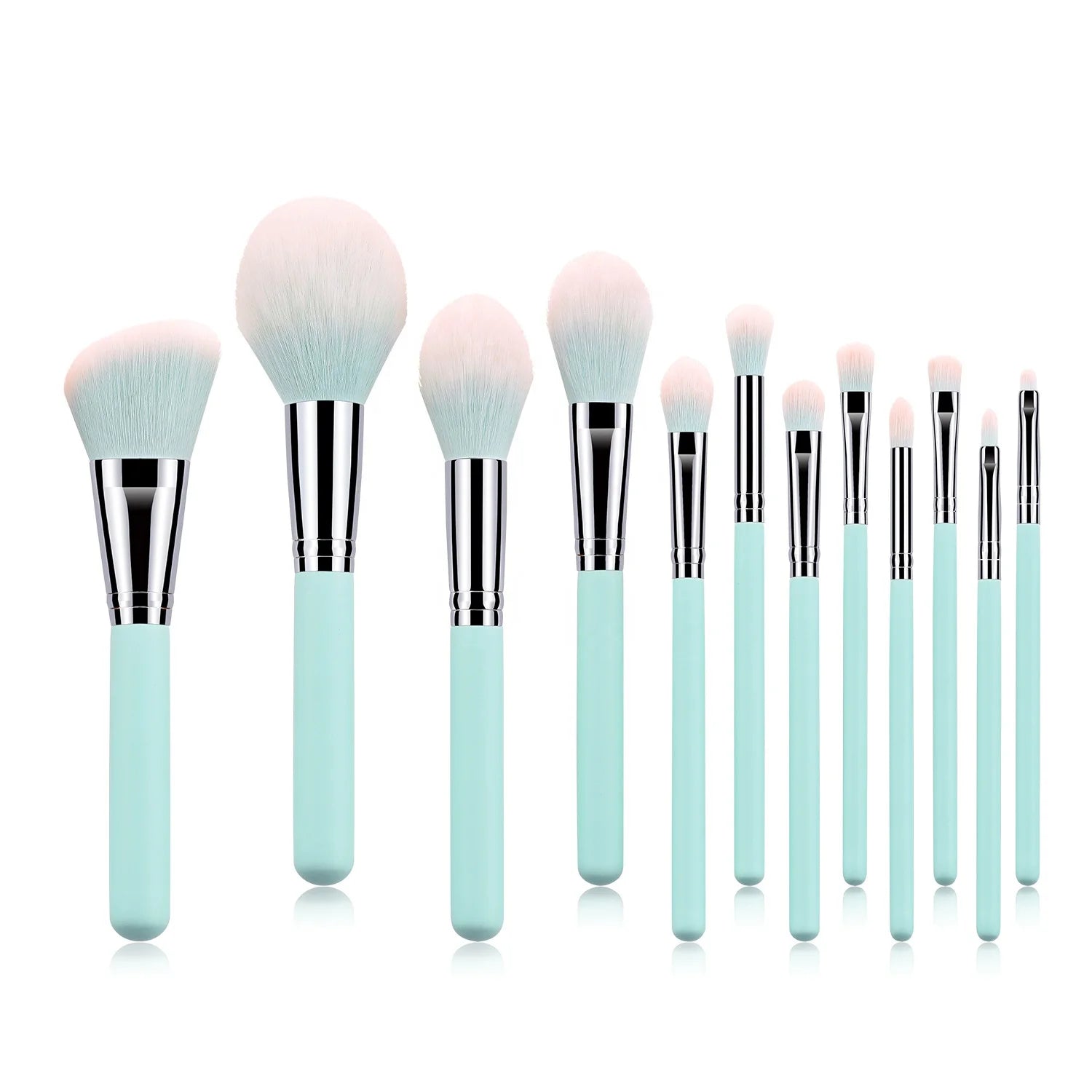 12Pcs Light Blue Professional Makeup Brush Set Beauty Tools Soft Synthetic Hair Private Label Luxury Makeup Brush Set