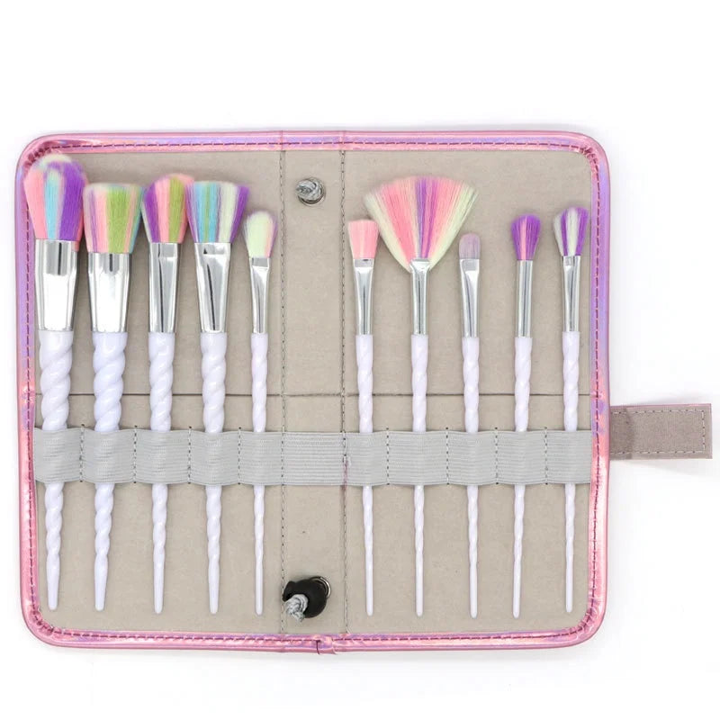 Customized Logo Private Label Wholesale 10pcs Colorful Makeup Brush Set White Spiral Handle Concealer Makeup Brush Set