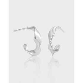 Newest Design 925 Sterling Silver Earrings 18K Gold Plated Irregular Wave C Earrings for Women