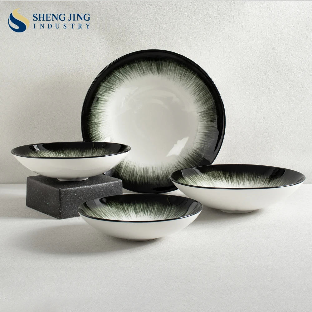 Creative Design Ceramic Underglaze Soup Bowls Hand Painted Pattern Catering Restaurant Porcelain Salad Deep Ramen Bowl Set