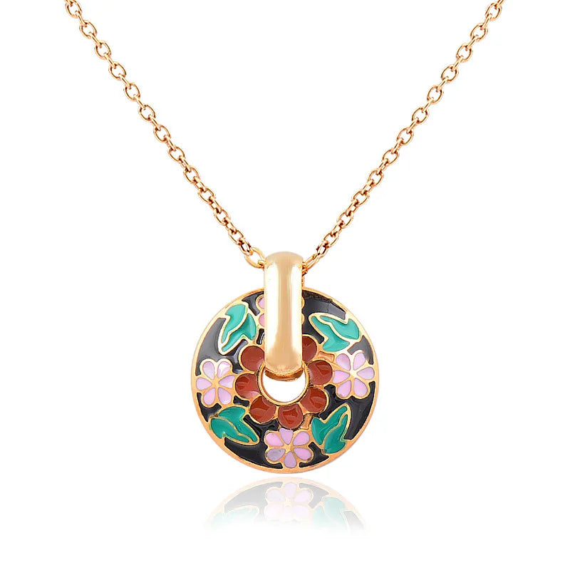 Vintage O Link Choker Necklace Colorful Enamel Necklace Stainless Steel Round Pendant Necklace for Women