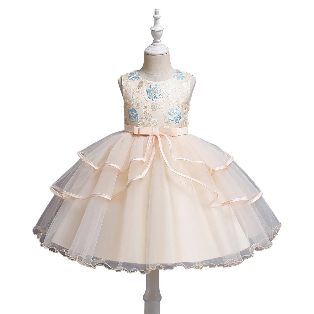 Flower Embroidery Girls' Party Dress for Wedding Elegant Princess Dress