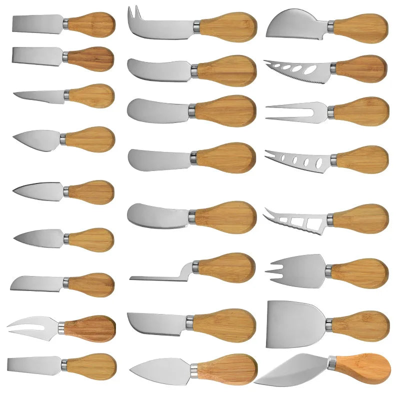 Hot Selling Multi-Functional Cheese and Butter Knife Set Stainless Steel with Bamboo Handle Baking Tools