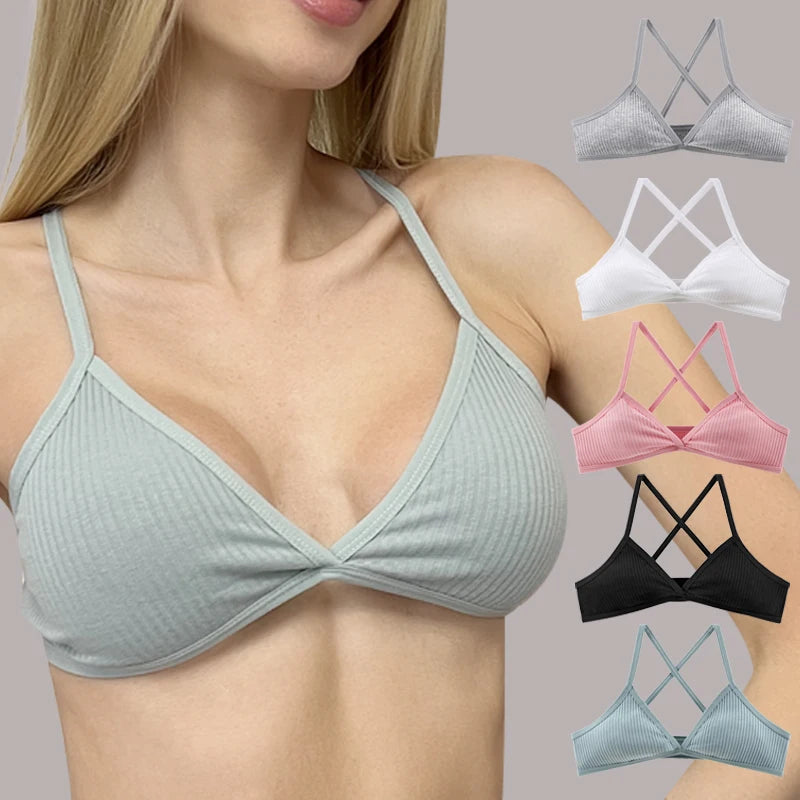 Nude Solid Color No Hook No Padded Sexy Black White Cotton Bralette