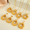 Wholesale Wedding Donut Pendant Necklace and Round Heart Hollow Earrings Stainless Steel 18K Gold Plated Jewelry Set for Women