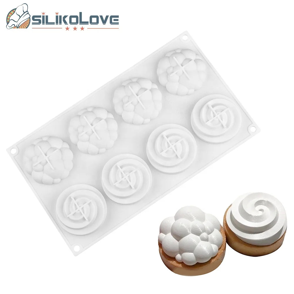 SILIKOLOVE Factory 8 Cavity 3D Cloud Swirl Shape Cake Maker LFGB Non Stick BPA Free Silicone Mousse Cake Decoration Molds