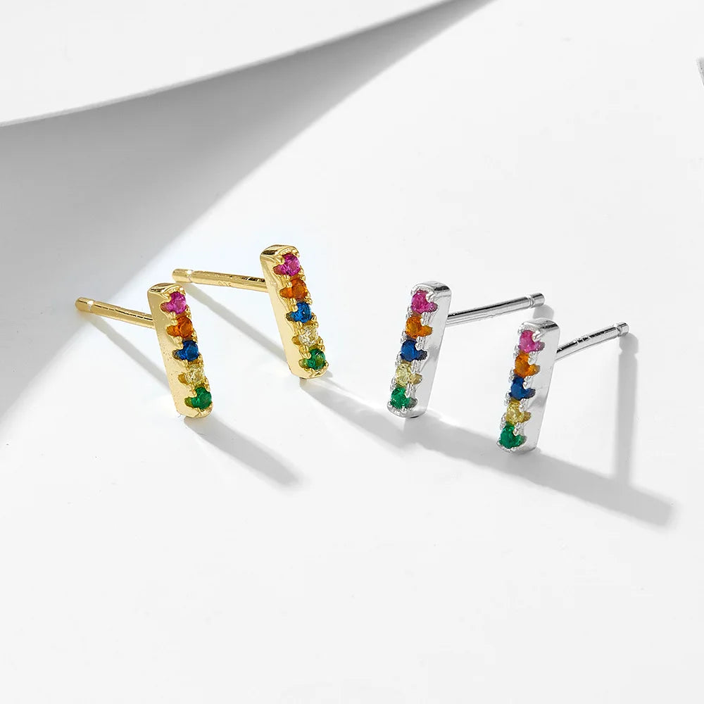 Gorgeous Light Luxury 18K Gold Plated CZ Stud Earrings 925 Sterling Silver Colorful Zircon Stud Earrings for Girl