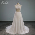 Ruolai QW01776 A-line High Neck Beaded Pearl Sleeveless Tulle Wedding Dresses Bride Gowns for Women
