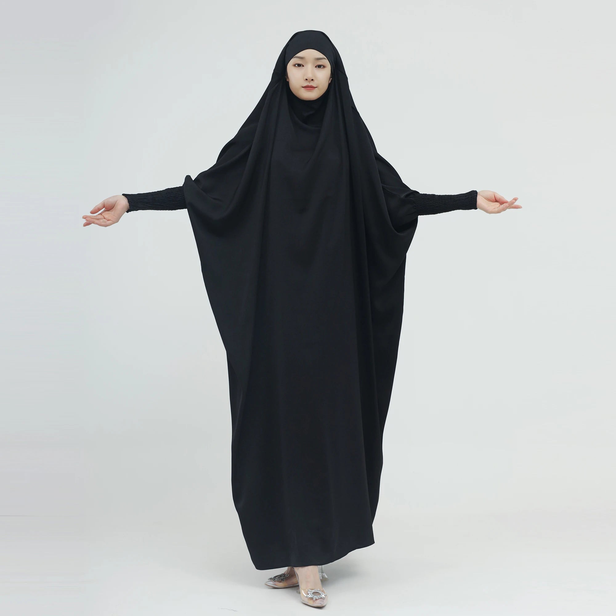 Loriya Wholesale Kaftan Hijab Abaya Muslim Dress Traditional Muslim Clothing Islamic Clothing Black Plain Color Prayer Abaya