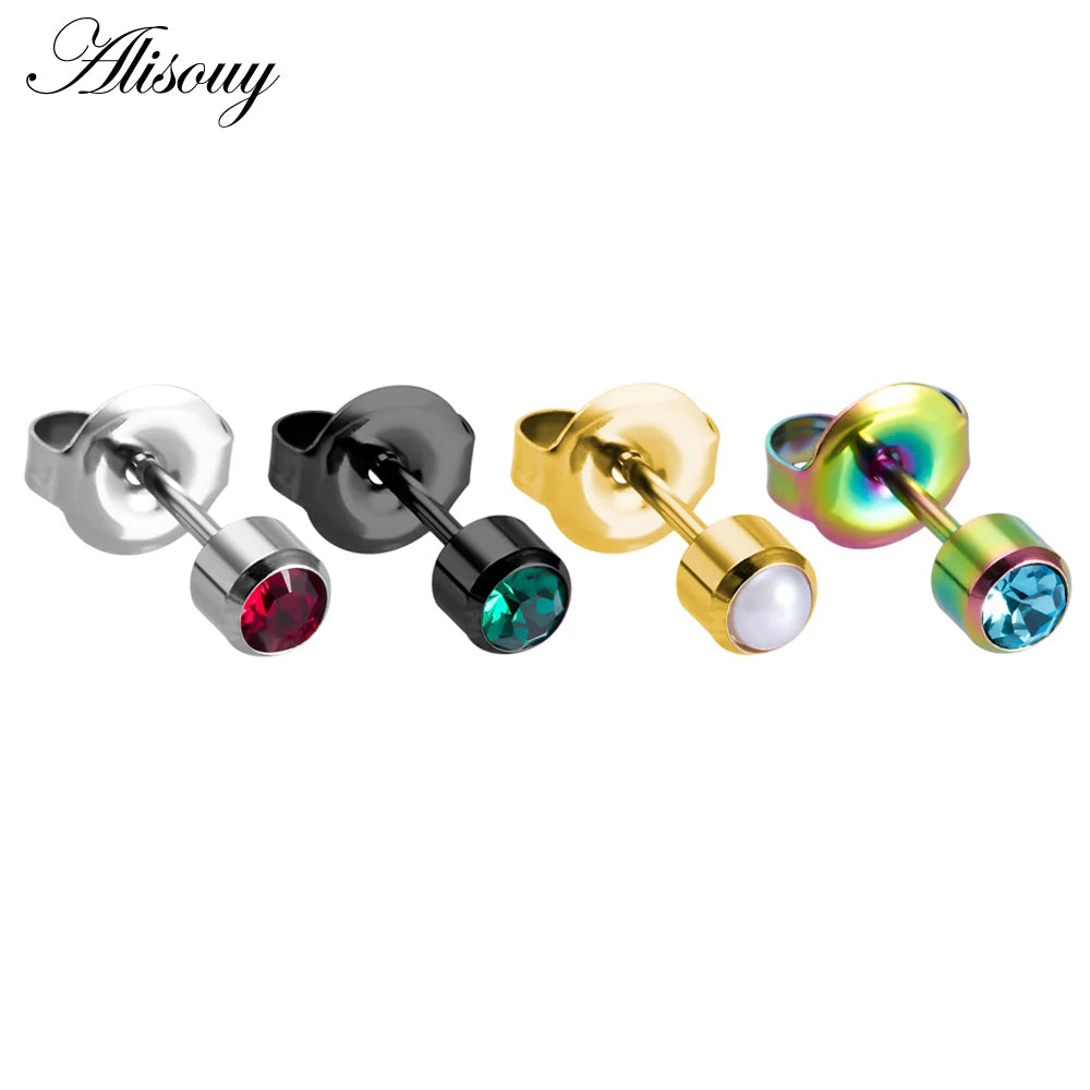 Alisouy Stainless Steel Birthstone CZ Zircon Ear Helix Tragus Cartilage Stud Earrings Piercing Professional for Gun Jewelry
