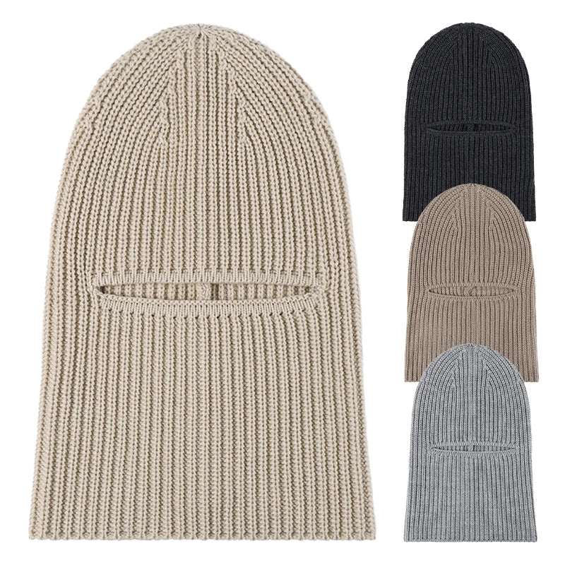 Winter Warm Hood Skimask Ribbed Acrylic Knitted One Hole Full Face Acrylic Ski Mask Hooded Balaclava
