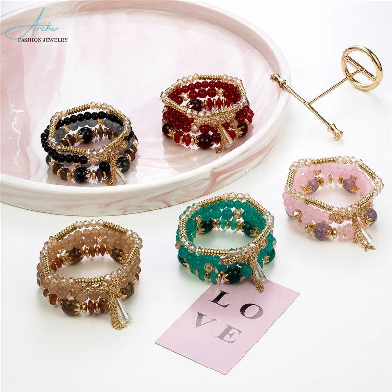 European American Tassel Multi-Layer Bracelet with Cross-Border Crystal Temperament New Ornaments Style for Women's Bangles