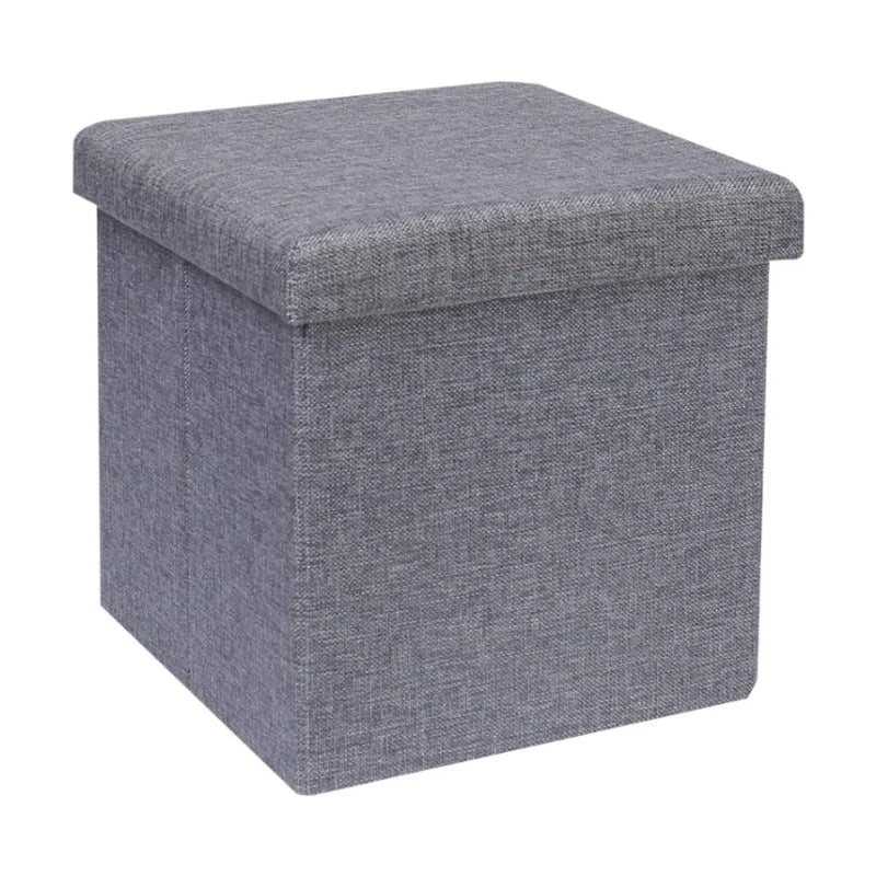 Small Grey Storage Ottoman Cube Linen Foldable Coffee Table Foot Rest Stool Seat Folding Toys Chest Collapsible for Kids