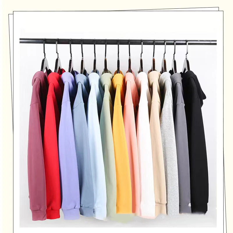 OUZE 300g High Quality ODM Plain Heavyweight Logo Printed Cotton Oversize Custom Unisex Hoodies Mens Plain Hoodies for Winter