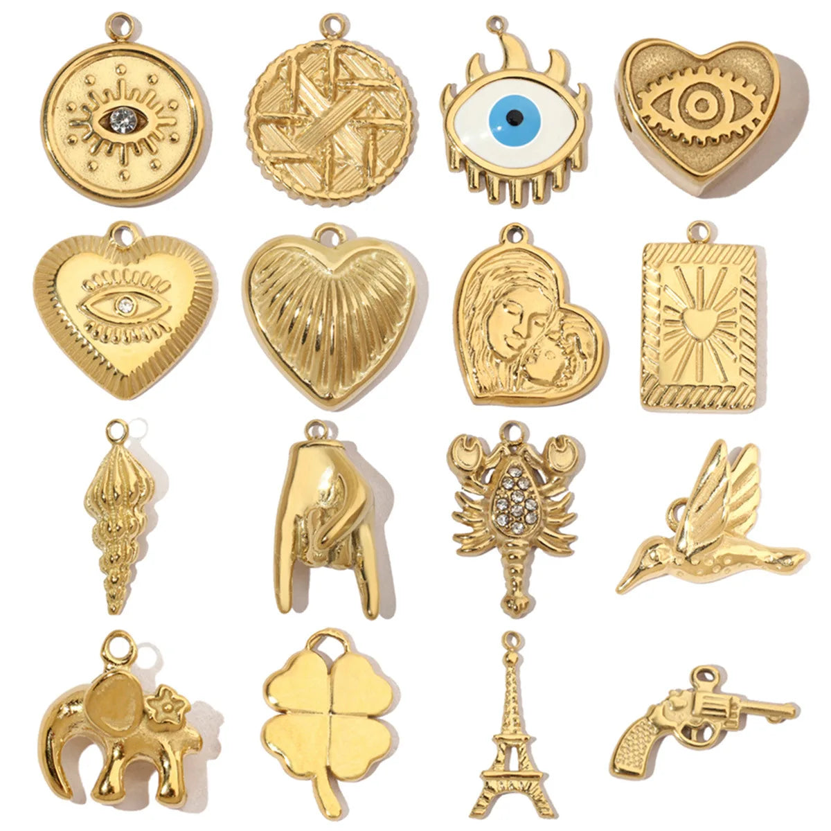 Beimai OEM DIY Pendant Female Eyes Stainless Steel Ornaments Heart Snake Charms for Jewelry Making 18k Gold Bracelet Accessories
