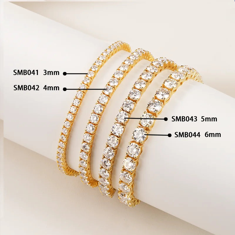Wholesales Moissanite Tennis Link Bracelet White Gold Yellow Gold Metal 3mm 4mm 5mm 6mm Moissanite Tennis Chain Bracelet