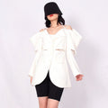 Undefined A6937 Design Irregular White Puffy Long Sleeves Tops  Cut-out Fashion Women Blazer and Jackets