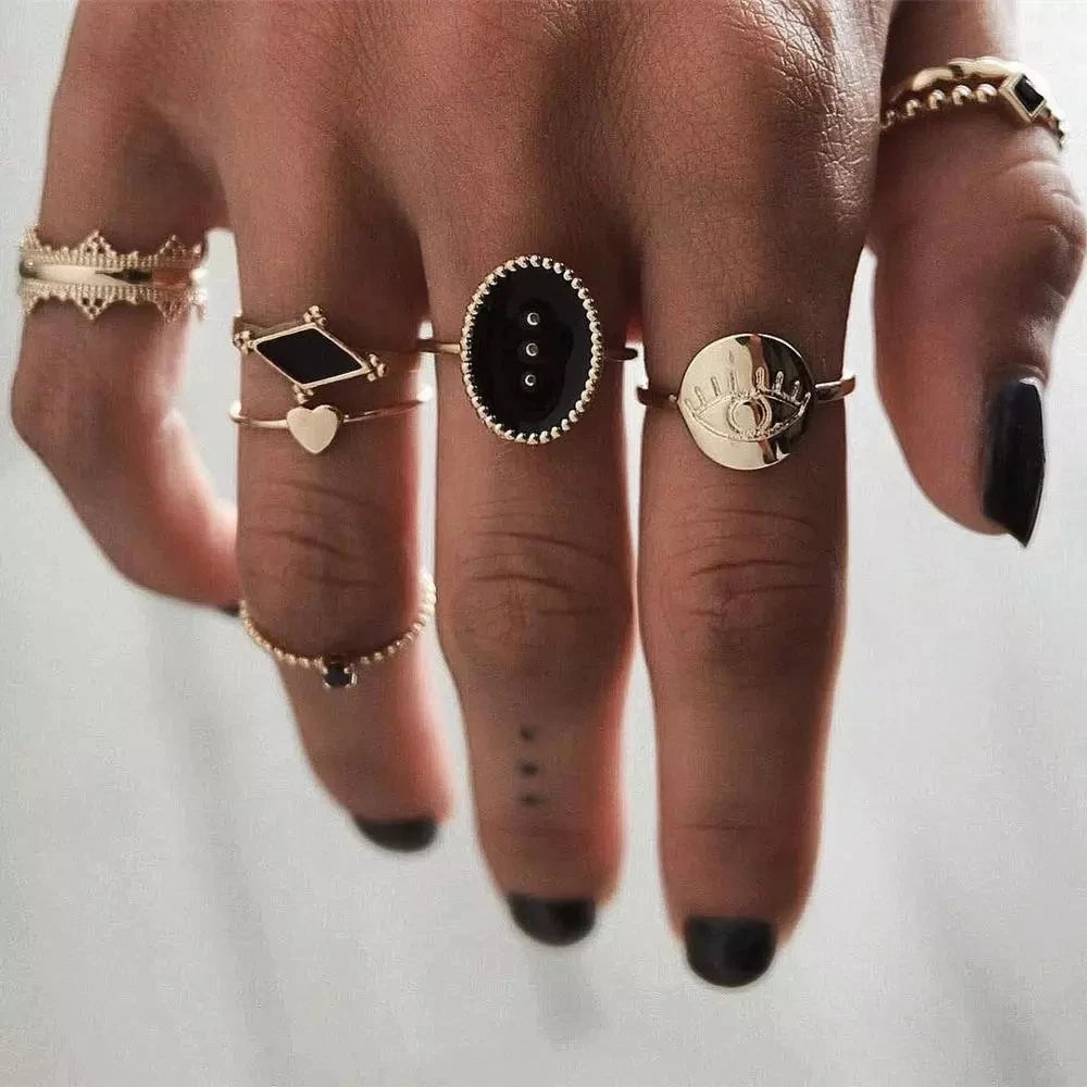 Wholesale Bohemian Black Eyes Rings Vintage Gold Finger Jewelry Rings for Women