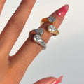 Dazan Autumn Winter New Ins Trendy 18k Pvd Gold Plated Stainless Steel Polished Slime Big Zircon Mobius Ring Dancer for Women