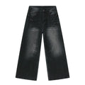2025 Quality Black Stone Wash Jeans Men Loose Fit Stacked Jeans Baggy Drak Grey Washed Black Jeans
