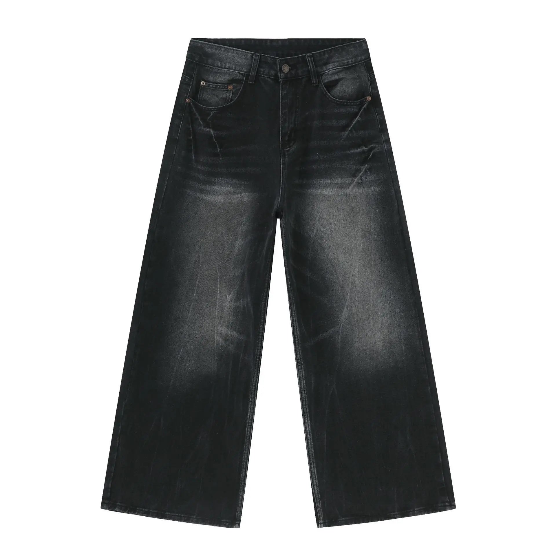 2025 Quality Black Stone Wash Jeans Men Loose Fit Stacked Jeans Baggy Drak Grey Washed Black Jeans
