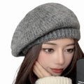 Custom logo Women's Autumn/Winter Warm Fashion Mohair Knit Beret Beanie Hat