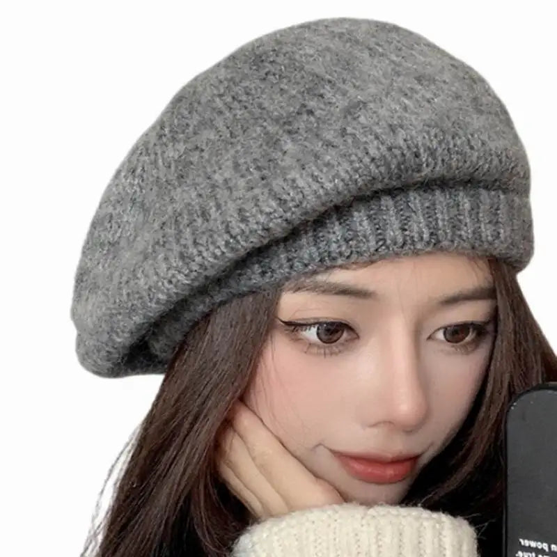 Custom logo Women's Autumn/Winter Warm Fashion Mohair Knit Beret Beanie Hat