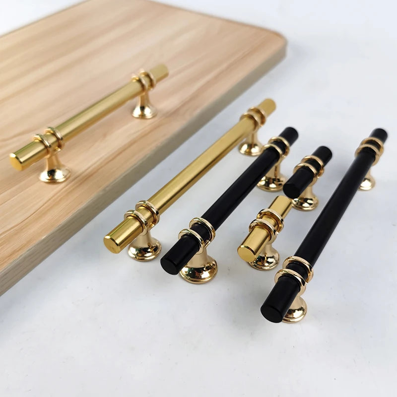 Furniture Handle Gold Black Combination Single Hole Knob European T bar Solid Cabinet Wardrobe Door Handle
